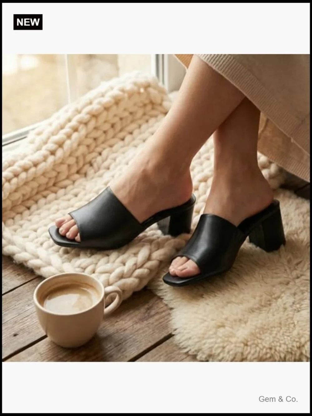 Heeled Mules Chunky Block Low Heel Square Open Toe Slides Sandals